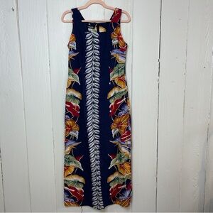 Hawaiian Big Bold Tropical Leaf Print Sleeveless Midi Dress Size L Flawed